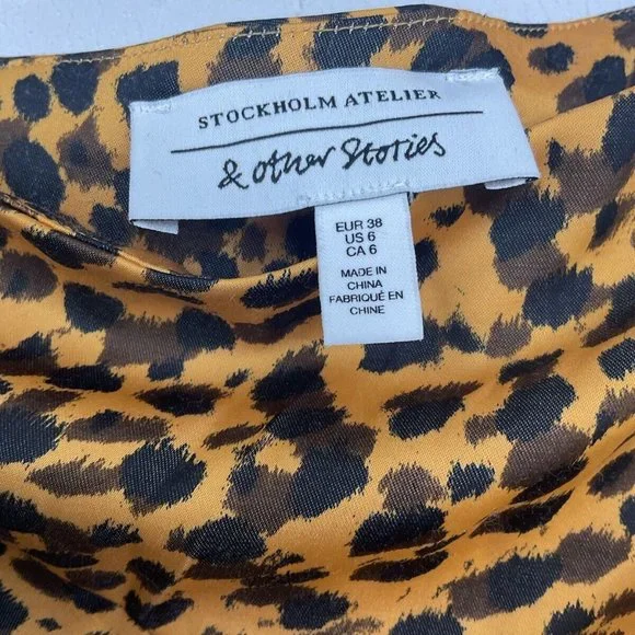 & Other Stories Skirt Size 10 EUR 38 Orange Leopard Print Satin Midi - Picture 10 of 10